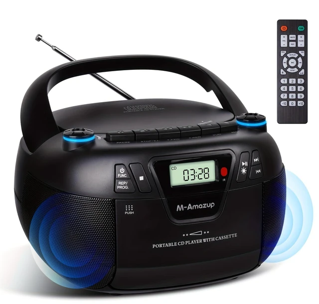 Main image of Boombox CD Player Portable Cassette Player with CD MP3 Bluetooth AUX TF/USB AM/FM Radio AC/DC Powered with Remote Control, Headphone Jack, Stereo Sound for Home,Kids,Gift(Black)