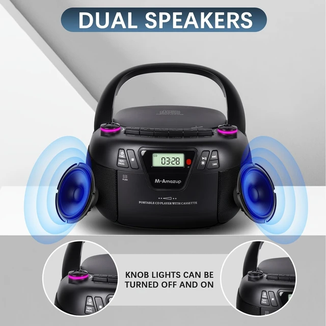 Alt view image 6 of 7 - Boombox CD Player Portable Cassette Player with CD MP3 Bluetooth AUX TF/USB AM/FM Radio AC/DC Powered with Remote Control, Headphone Jack, Stereo Sound for Home,Kids,Gift(Black)