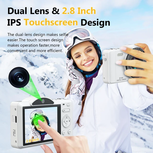 Alt view image 2 of 7 - 4K Digital Camera for Photography, Vlogging Cameras for YouTube with WiFi, Autofocus Touchscreen Point and Shoot Digital Camera for Beginner with 16X Zoom, 32GB Card, 2 Batteries, White