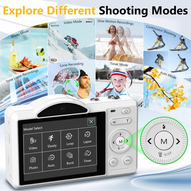 Alt view image 6 of 7 - 4K Digital Camera for Photography, Vlogging Cameras for YouTube with WiFi, Autofocus Touchscreen Point and Shoot Digital Camera for Beginner with 16X Zoom, 32GB Card, 2 Batteries, White