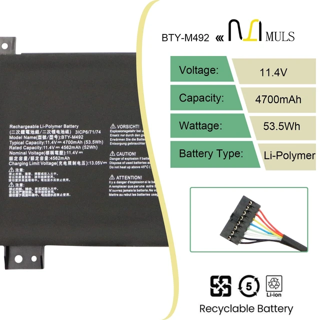 Alt view image 2 of 7 - BTY-M492 Laptop Battery for MSI WF66 WF76 11UI 11UJ Katana GF66 11UD 12UG 12UX GF76 11UE 12UD Crosshair 15 17 A11UCK A11UDK A11UEK Pulse GL66 GL76 11UDK 11UEK 11UCK Sword 15 A11U A11UD A11UE