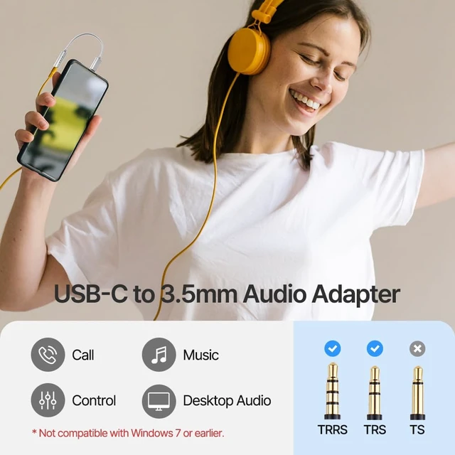 Alt view image 4 of 7 - A100 Smart DAC USB C to 3.5mm Headphone Jack Adapter with USB-A