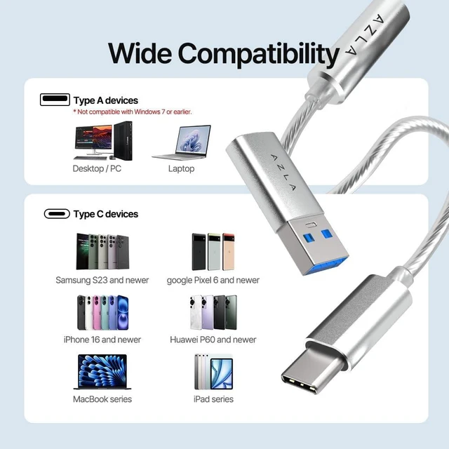 Alt view image 7 of 7 - A100 Smart DAC USB C to 3.5mm Headphone Jack Adapter with USB-A