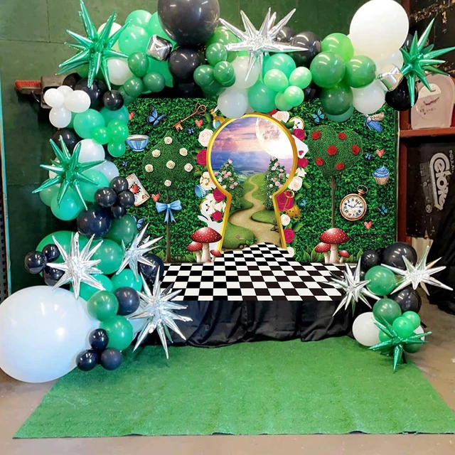 Alt view image 5 of 7 - Wonderland Backdrop for Photography Wonderland Tea Party Decorations 10x8FT Fairy Tale Castle Rabbit Green Leaf Birthday Background for Kids Baby Shower Newborn Portrait Photo Props