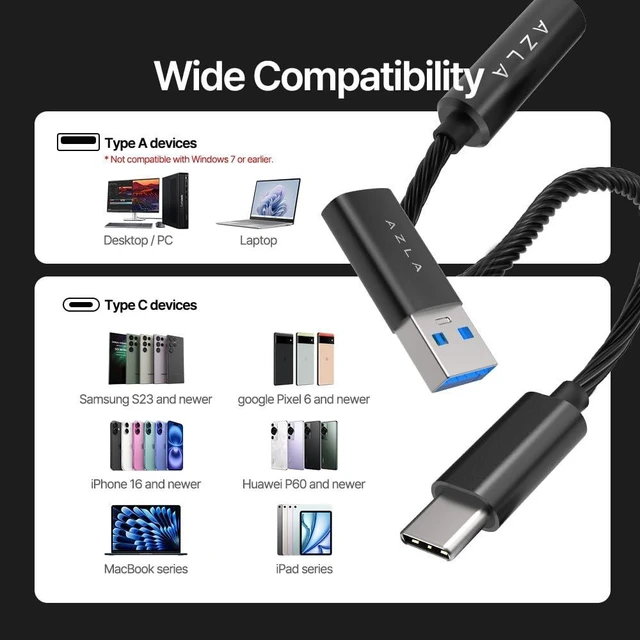 Alt view image 7 of 7 - A100 Smart DAC USB C to 3.5mm Headphone Jack Adapter with USB-A