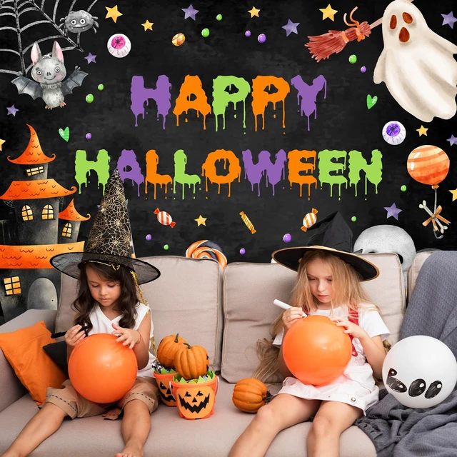 Alt view image 4 of 6 - Happy Halloween Banner Spooky Ghost Party Banner for Kids 10x7ft Cotton, Happy Halloween Backdrop, Boo Pumpkin Halloween Party Decorations for Kids, Party Supplies, Photo Booth Props