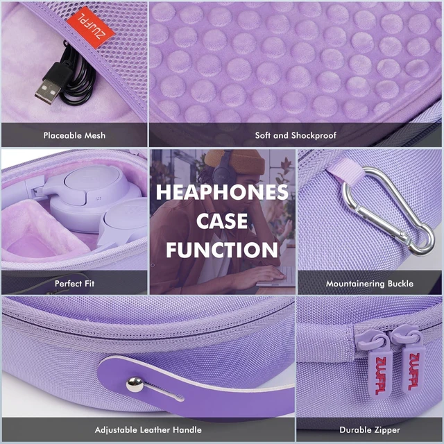 Alt view image 4 of 7 - EVA Hard Case Compatible with JBL Tune 710BT / 720BT / 770NC, and Sony WH-CH710N/WH-CH720N/WH-CH702N Noise Canceling Wireless Headphones, Premium Travel Protective Storage Bag -(Purple)