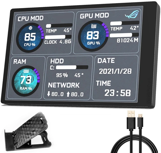 Main image of English Version Computer Temp Monitor, ARGB PC Case Display, IPS USB Mini Screen, CPU RAM HDD Data Monitor