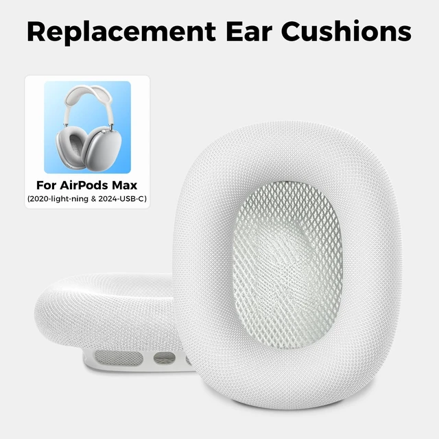 Alt view image 2 of 7 - Ear Cushions for AirPods Max, Replacement Ear Pads (Grayish White) Durable Mesh Fabric, Soft Foam Earpads, Cutouts Fit for Sensor, Replacement Ear Covers Cups with Magnet for Apple AirPod Max