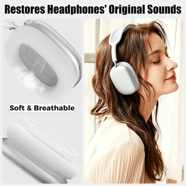 Alt view image 4 of 7 - Ear Cushions for AirPods Max, Replacement Ear Pads (Grayish White) Durable Mesh Fabric, Soft Foam Earpads, Cutouts Fit for Sensor, Replacement Ear Covers Cups with Magnet for Apple AirPod Max