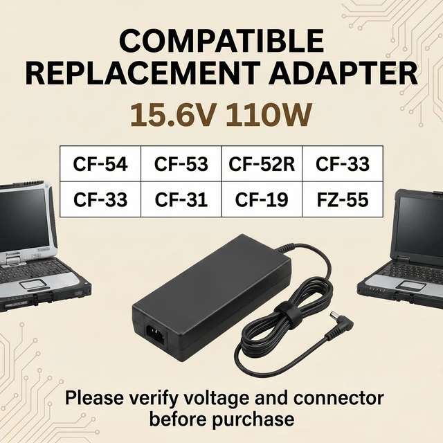 Alt view image 2 of 7 - 15.6V 7.05A 110W for Panasonic Toughbook Charger CF-AA5713A 110W Laptop Charger Fit for Panasonic Toughbook FZ-55 / CF-33 / CF-31 / CF-53 / CF-19 5.5*2.5mm Charger Cord