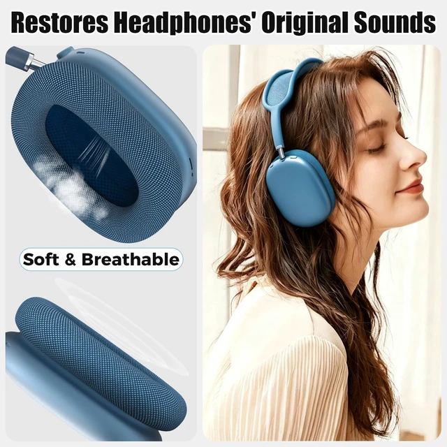 Alt view image 4 of 7 - Ear Cushions for AirPods Max, Replacement Ear Pads (Blue) Durable Mesh Fabric, Soft Foam Earpads, Cutouts Fit for Sensor, Replacement Ear Covers Cups with Magnet for Apple AirPod Max