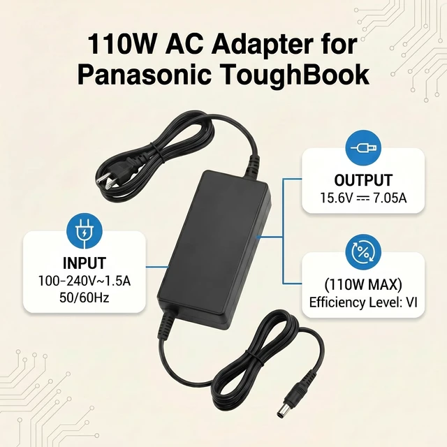 Alt view image 6 of 7 - 15.6V 7.05A 110W for Panasonic Toughbook Charger CF-AA5713A 110W Laptop Charger Fit for Panasonic Toughbook FZ-55 / CF-33 / CF-31 / CF-53 / CF-19 5.5*2.5mm Charger Cord
