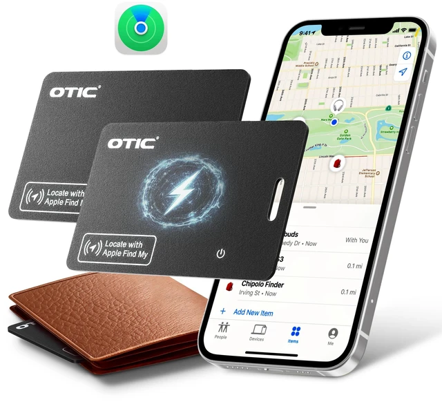 Main image of Wallet Tracker Card, Ultra-Thin 1.7MM Rechargeable Finder, Works with Apple Find My (iOS Only), Item Locator for Luggage Tags, Passports, Phone, IP67 Waterproof, (2-Pack)