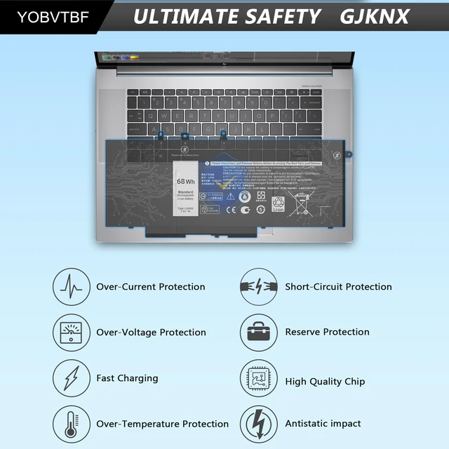 Alt view image 6 of 7 - GJKNX Laptop Battery Replacement for Dell Latitude 5480 5580 5280 5288 5488 5590 5591 5490 5491 5495 E5480 E5580 E5490 E5590 Precision 15 3520 3530 Series GD1JP 0GD1JP DY9NT 5YHR4 451-BBZG 68WH 7.6V