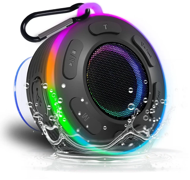 Main image of Shower Speaker Bluetooth Waterproof IPX6, LED Light, Suction Cup, 10H Built-in Mic for Hands-Free Calls, Suction Cup & Hook Mount, for Kitchen, Kayak, Beach, Camping, Gift for Men & Women
