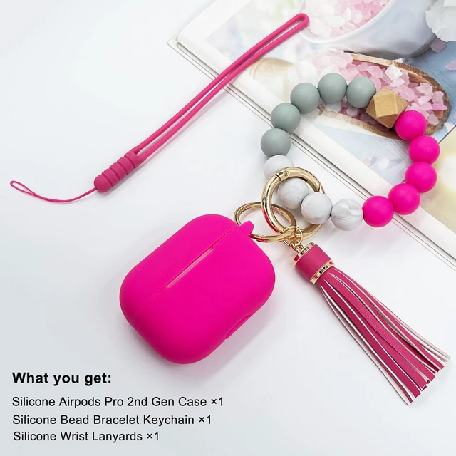 Alt view image 6 of 7 - Compatible with Airpods Pro 2nd Generation Case Cover 2022, Soft Silicone Protective Cover with Bracelet Keychain for Apple Airpods Pro 2 Case for Women (Hot Pink)