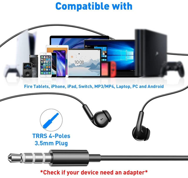 Alt view image 3 of 7 - 3.5mm Wired Earbuds in-Ear Headphones for MacBook Pro Air/Laptop/PC Black Aux Corded Earphones with 3.5mm Jack Microphone Volume Control Plug-in Ear Buds for iPhone/Samsung/Android/Switch/Kid/School