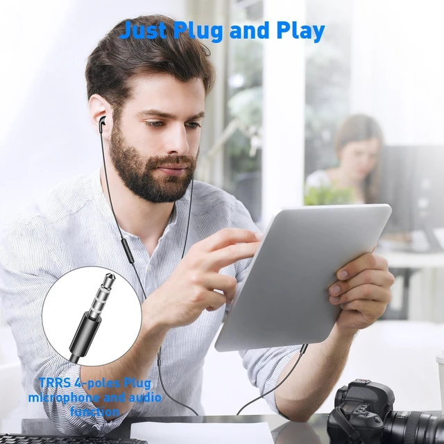Alt view image 7 of 7 - 3.5mm Wired Earbuds in-Ear Headphones for MacBook Pro Air/Laptop/PC Black Aux Corded Earphones with 3.5mm Jack Microphone Volume Control Plug-in Ear Buds for iPhone/Samsung/Android/Switch/Kid/School