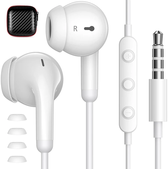 Main image of 3.5mm Wired Earbuds in-Ear Headphones for MacBook Pro Air/Laptop/PC White Aux Corded Earphones with 3.5mm Jack Microphone Volume Control Plug-in Ear Buds for iPhone/Samsung/Android/Switch/Kid/School