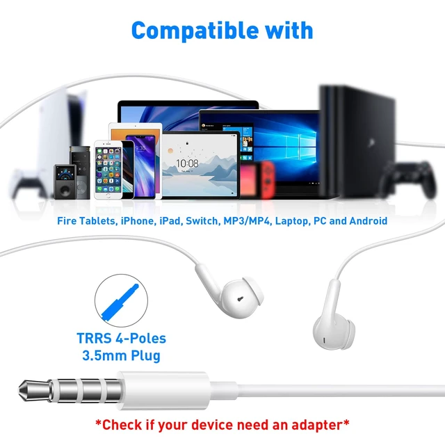 Alt view image 3 of 7 - 3.5mm Wired Earbuds in-Ear Headphones for MacBook Pro Air/Laptop/PC White Aux Corded Earphones with 3.5mm Jack Microphone Volume Control Plug-in Ear Buds for iPhone/Samsung/Android/Switch/Kid/School