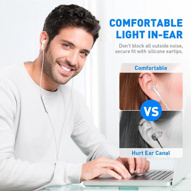 Alt view image 4 of 7 - 3.5mm Wired Earbuds in-Ear Headphones for MacBook Pro Air/Laptop/PC White Aux Corded Earphones with 3.5mm Jack Microphone Volume Control Plug-in Ear Buds for iPhone/Samsung/Android/Switch/Kid/School