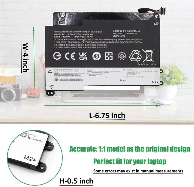 Alt view image 5 of 7 - 00HW020 Battery Replacement for Lenovo ThinkPad Yoga 460 20EL 20EM For P40 Yoga 20GQ 20GR Yoga 14 20FY 20DM000VUS 20FY0002US S3 Yoga 14 Series, SB10F46458 SB10F46459 00HW021, 11.4V 53Wh