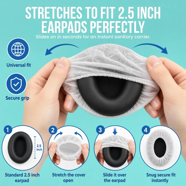 Alt view image 3 of 7 - Headphone Covers - Disposable Headset Ear Covers - 50 Pair (2.5")