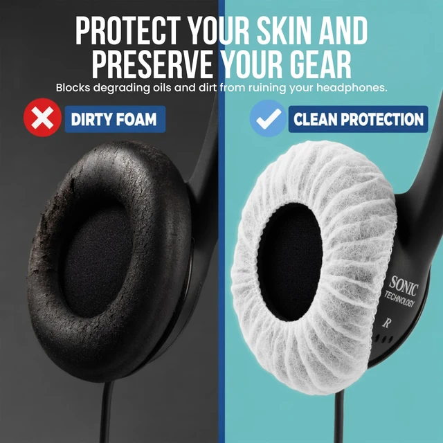 Alt view image 4 of 7 - Headphone Covers - Disposable Headset Ear Covers - 50 Pair (2.5")