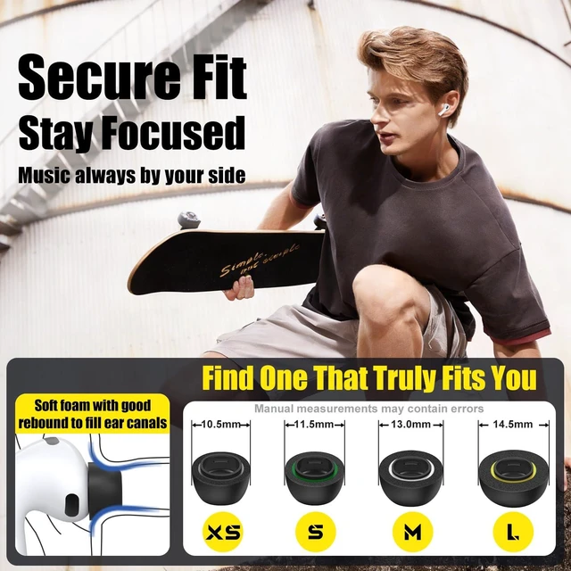 Alt view image 5 of 7 - Memory Foam Ear Tips for AirPods Pro 3 (XS/S/M/L, 4 Pairs-Black) Secure Fit, Noise Cancel Improved, Cushiony Memory Foam Tips with Portable Storage Box, Replacement Ear Tip