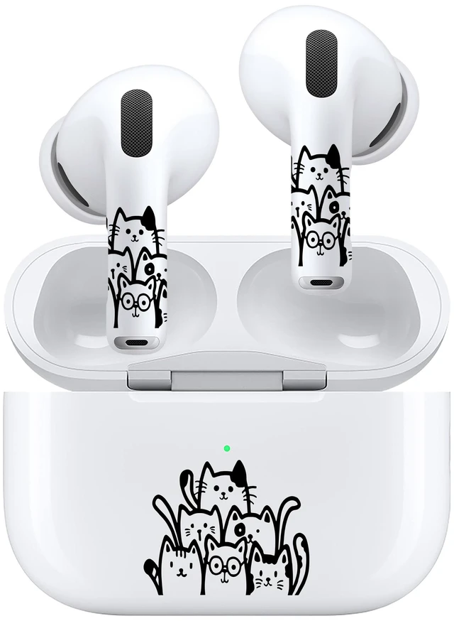 Main image of for Black AirPods Cat Skin Set, Earbud + Charging Case Stickers with Applicator & Spare, Universal Fit for AirPods 5/4/3/2/1 & Pro/Pro 2/Pro 3, Sweat-Resistant, Removable