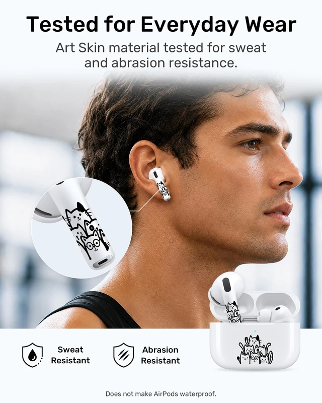 Alt view image 7 of 7 - for Black AirPods Cat Skin Set, Earbud + Charging Case Stickers with Applicator & Spare, Universal Fit for AirPods 5/4/3/2/1 & Pro/Pro 2/Pro 3, Sweat-Resistant, Removable