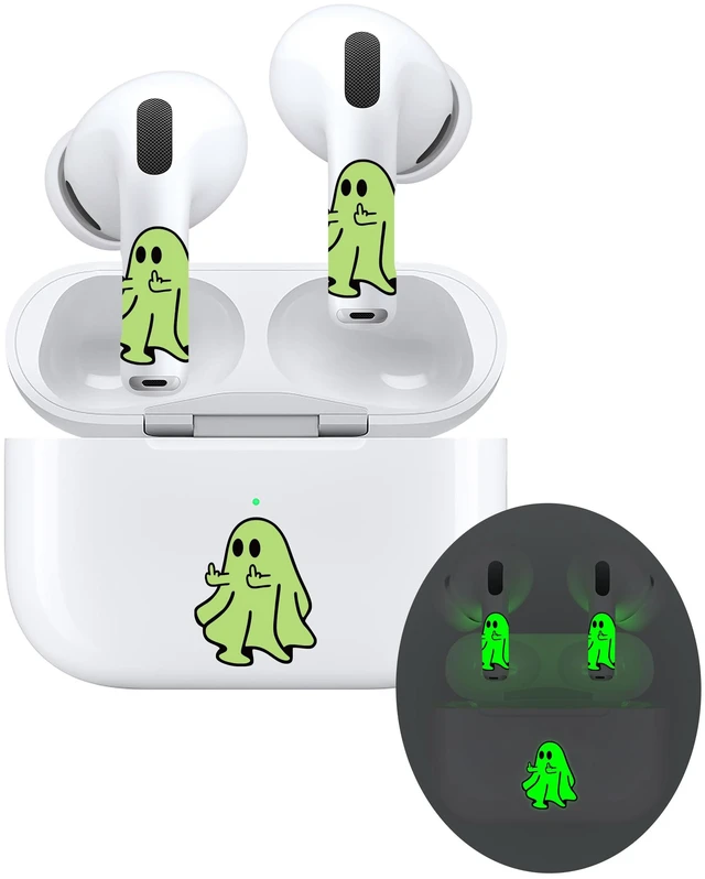 Main image of for AirPods Glow in the Dark Skin Set, Spooky Ghost Earbud + Charging Case Stickers with Applicator & Spare, Universal Fit for AirPods 5/4/3/2/1 & Pro/Pro 2/Pro 3, Sweat-Resistant, Removable