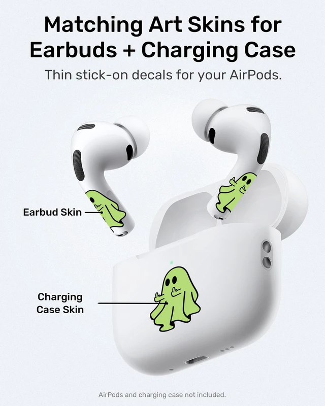 Alt view image 3 of 7 - for AirPods Glow in the Dark Skin Set, Spooky Ghost Earbud + Charging Case Stickers with Applicator & Spare, Universal Fit for AirPods 5/4/3/2/1 & Pro/Pro 2/Pro 3, Sweat-Resistant, Removable
