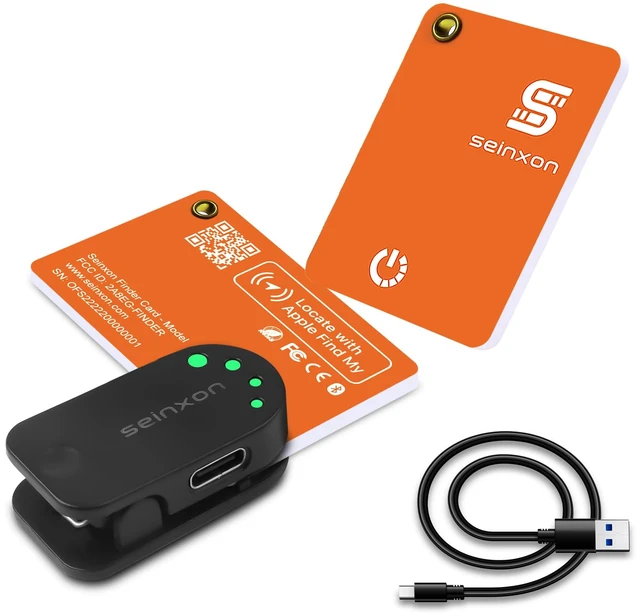 Main image of Keys Tracker Wallet Finder Card IP68 Luggage Purse Item Tracker Works with Apple Find My APP & Network with Recharge Clip (iOS Only) Orange