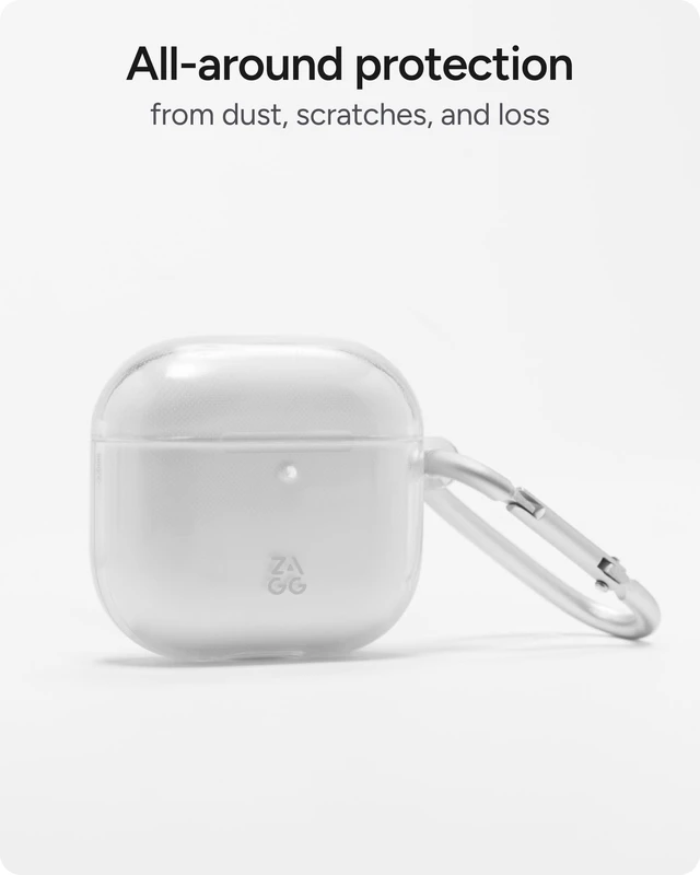 Alt view image 3 of 7 - Case with Carabiner for AirPods 4 Wireless Charging Compatible Protective Cover 360° Drop, Dust & Scratch Protection, Durable Silicone Design, Clear