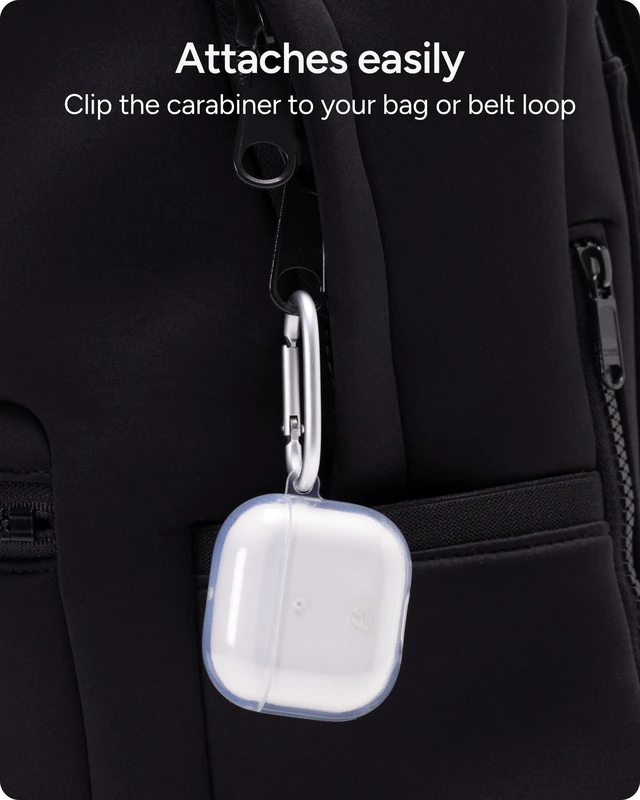 Alt view image 4 of 7 - Case with Carabiner for AirPods 4 Wireless Charging Compatible Protective Cover 360° Drop, Dust & Scratch Protection, Durable Silicone Design, Clear