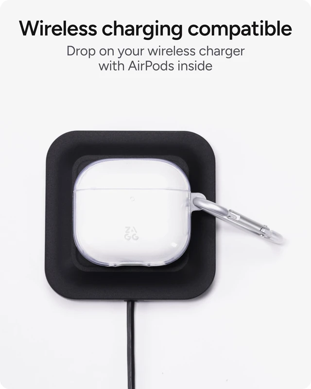 Alt view image 5 of 7 - Case with Carabiner for AirPods 4 Wireless Charging Compatible Protective Cover 360° Drop, Dust & Scratch Protection, Durable Silicone Design, Clear