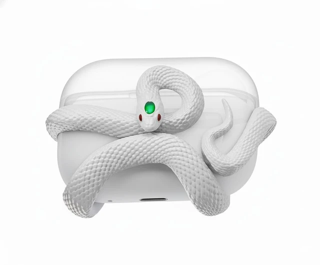 Main image of The Snake Case Cover Compatible with AirPods Pro Case 3rd Generation. Distinctive Aesthetic, Gemstone Light-Up Head, Detail Sculpting, Compatible with AirPods Pro 3, Bone White