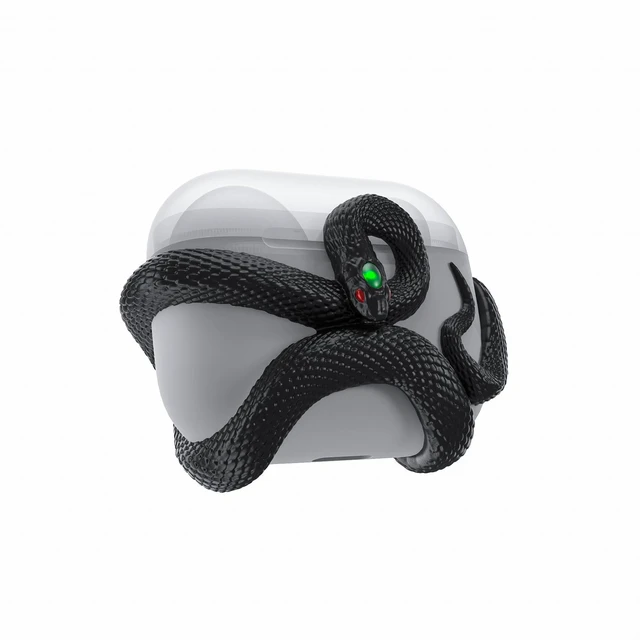Main image of The Snake Case Decorative Compatible with AirPods 4 Generation. Creative Aesthetic 3D Snake Case, Gemstone Light-Up Head, Detail Sculpting, Compatible with AirPods 4 th, Mystery Black
