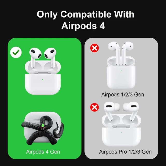 Alt view image 2 of 7 - The Snake Case Decorative Compatible with AirPods 4 Generation. Creative Aesthetic 3D Snake Case, Gemstone Light-Up Head, Detail Sculpting, Compatible with AirPods 4 th, Mystery Black