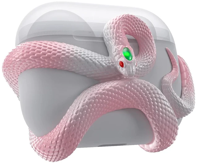 Main image of The Snake Case Decorative Compatible with AirPods 4 Generation. Creative Aesthetic 3D Snake Case, Gemstone Light-Up Head, Detail Sculpting, Compatible with AirPods 4 th, Blush Pink