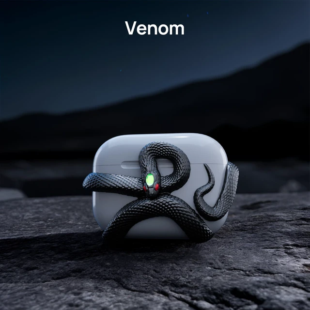 Alt view image 5 of 7 - The Snake Case Decorative Compatible with AirPods 4 Generation. Creative Aesthetic 3D Snake Case, Gemstone Light-Up Head, Detail Sculpting, Compatible with AirPods 4 th, Mystery Black