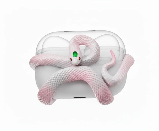 Main image of The SnakeCase 3D Cover Compatible with AirPods Pro Case 3rd Generation. Distinctive Aesthetic, Gemstone Light-Up Head, Detail Sculpting, Case Compatible with AirPods Pro 3, Blush Pink