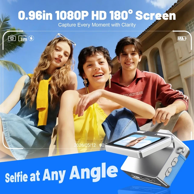 Alt view image 3 of 7 - Mini Keychain Camera HD Video Ultra-Compact Retro Digital Camera with 32GB SD Card USB Card Reader Adapter Portable Tiny Camera for Travel, Study, Daily Vlogging (Blue)