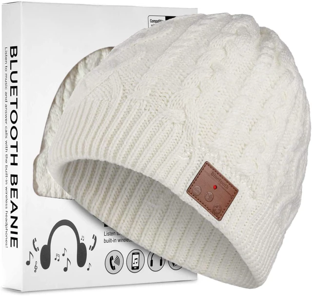 Main image of Bluetooth Beanie, Wireless Beanie Headphones, Stylish Sleek Shape Bluetooth Hat, HD Stereo Sound, Built-in Mic, Tech Gifts for Men Women Friends Family Teens Boys Girls (White)
