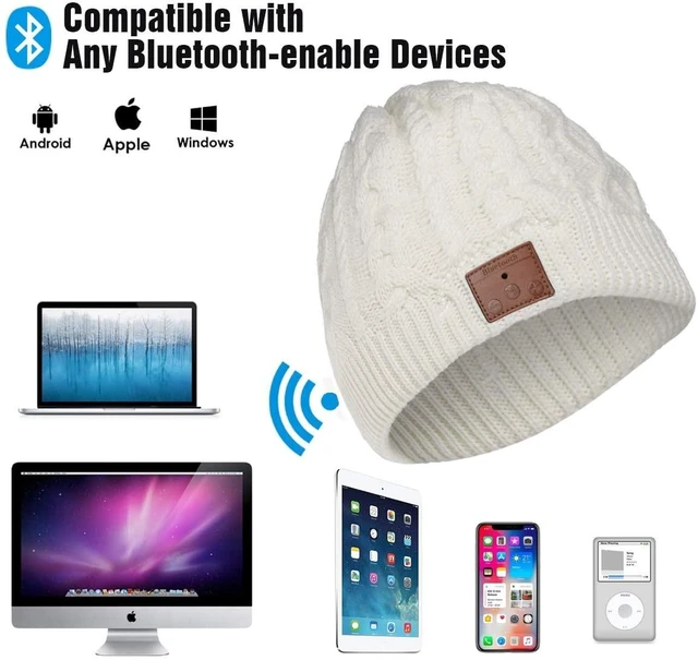 Alt view image 2 of 7 - Bluetooth Beanie, Wireless Beanie Headphones, Stylish Sleek Shape Bluetooth Hat, HD Stereo Sound, Built-in Mic, Tech Gifts for Men Women Friends Family Teens Boys Girls (White)