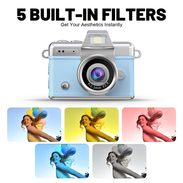 Alt view image 6 of 7 - Mini Keychain Camera HD Video Ultra-Compact Retro Digital Camera with 32GB SD Card USB Card Reader Adapter Portable Tiny Camera for Travel, Study, Daily Vlogging (Blue)