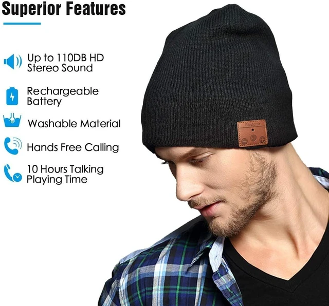 Alt view image 4 of 7 - Bluetooth Beanie, Wireless Beanie Headphones, Stylish Sleek Shape Bluetooth Hat, HD Stereo Sound, Built-in Mic, Tech Gifts for Men Women Friends Family Teens Boys Girls (White)