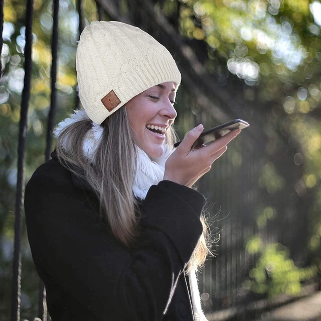 Alt view image 6 of 7 - Bluetooth Beanie, Wireless Beanie Headphones, Stylish Sleek Shape Bluetooth Hat, HD Stereo Sound, Built-in Mic, Tech Gifts for Men Women Friends Family Teens Boys Girls (White)